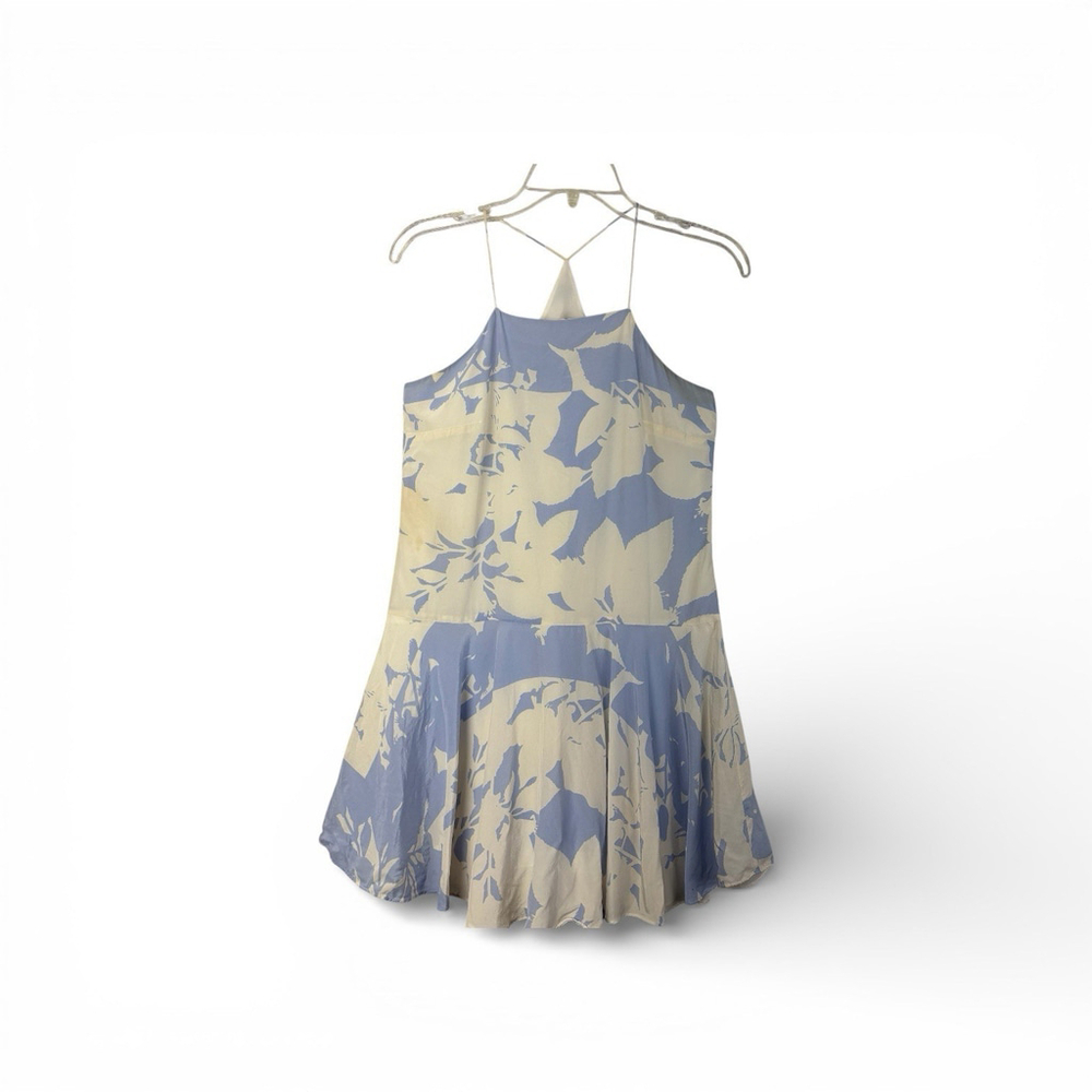 Club Monaco 100% Silk Floral Dress Mini Drop Waist Halter Razorback Size 0